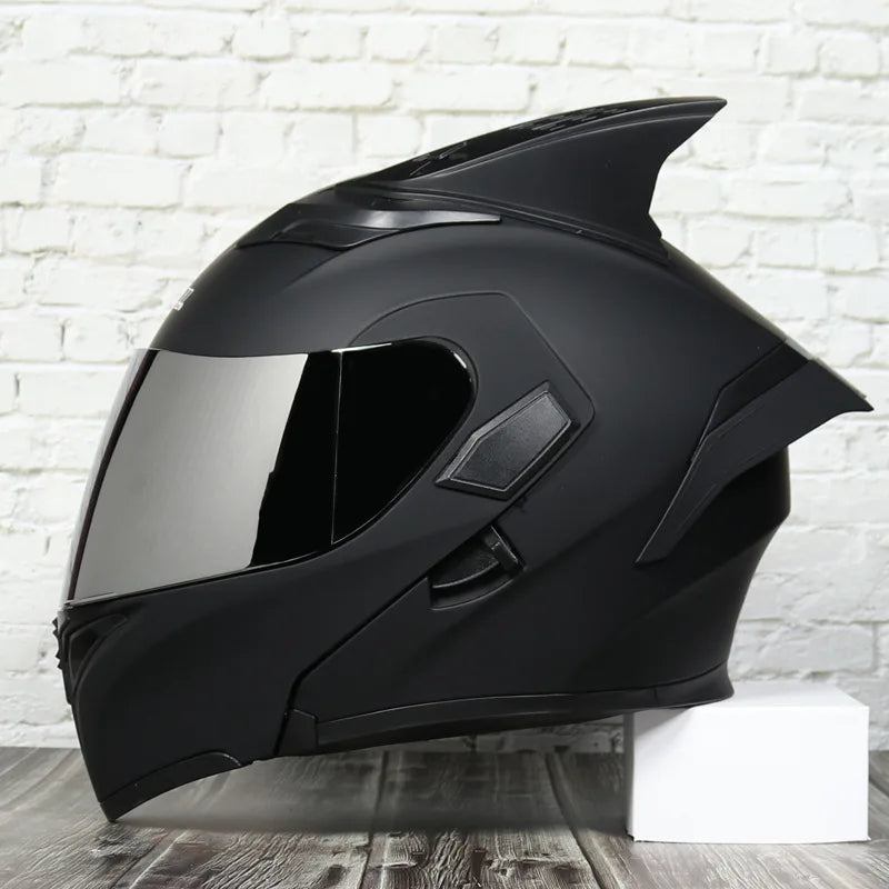JIEKAI Motorcycle Flip Up Helmet Personality Horn Tail Motorbike Motocross Shark Moto Helmet Technology Design Full Face Casco