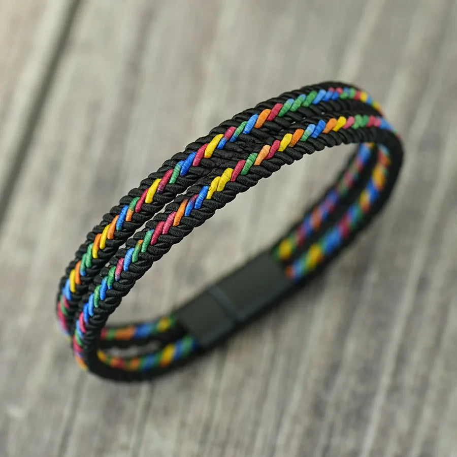 Noter New Pride Rainbow Braided Bracelet For Men Women Handmade Woven Rope Bangle Magnetic Clasp Wristband Versatile Jewelry