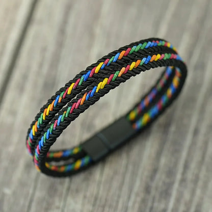 Noter New Pride Rainbow Braided Bracelet For Men Women Handmade Woven Rope Bangle Magnetic Clasp Wristband Versatile Jewelry