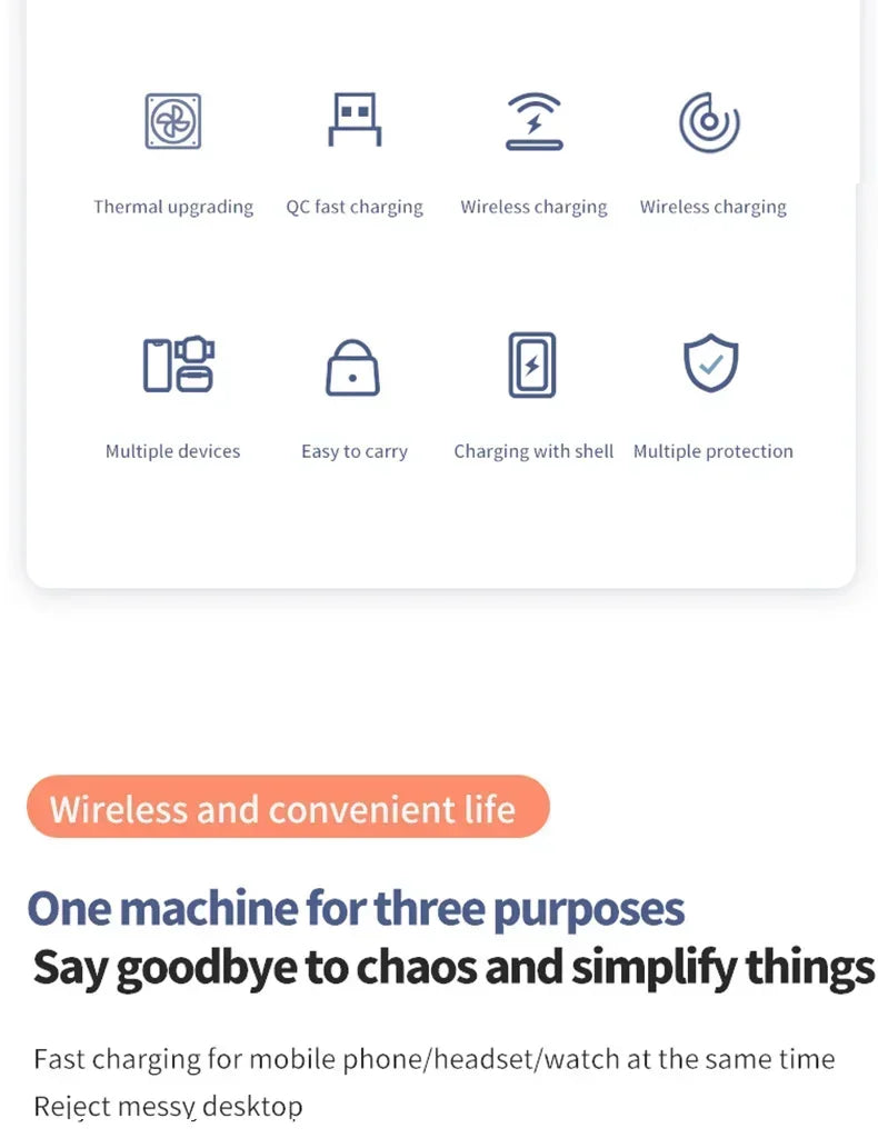 VIKEFON  3 in 1 Wireless Charger Stand for iPhone 16 15 14 13 12 Samsung Galaxy Apple Watch Airpods Pro Fast Charging Station