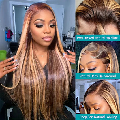 P4/27 Highlight Wig Human Hair 13x6 Bone Straight Lace Front Wigs Ombre Honey Blonde Colored Wig Pre Plucked With Baby Hair