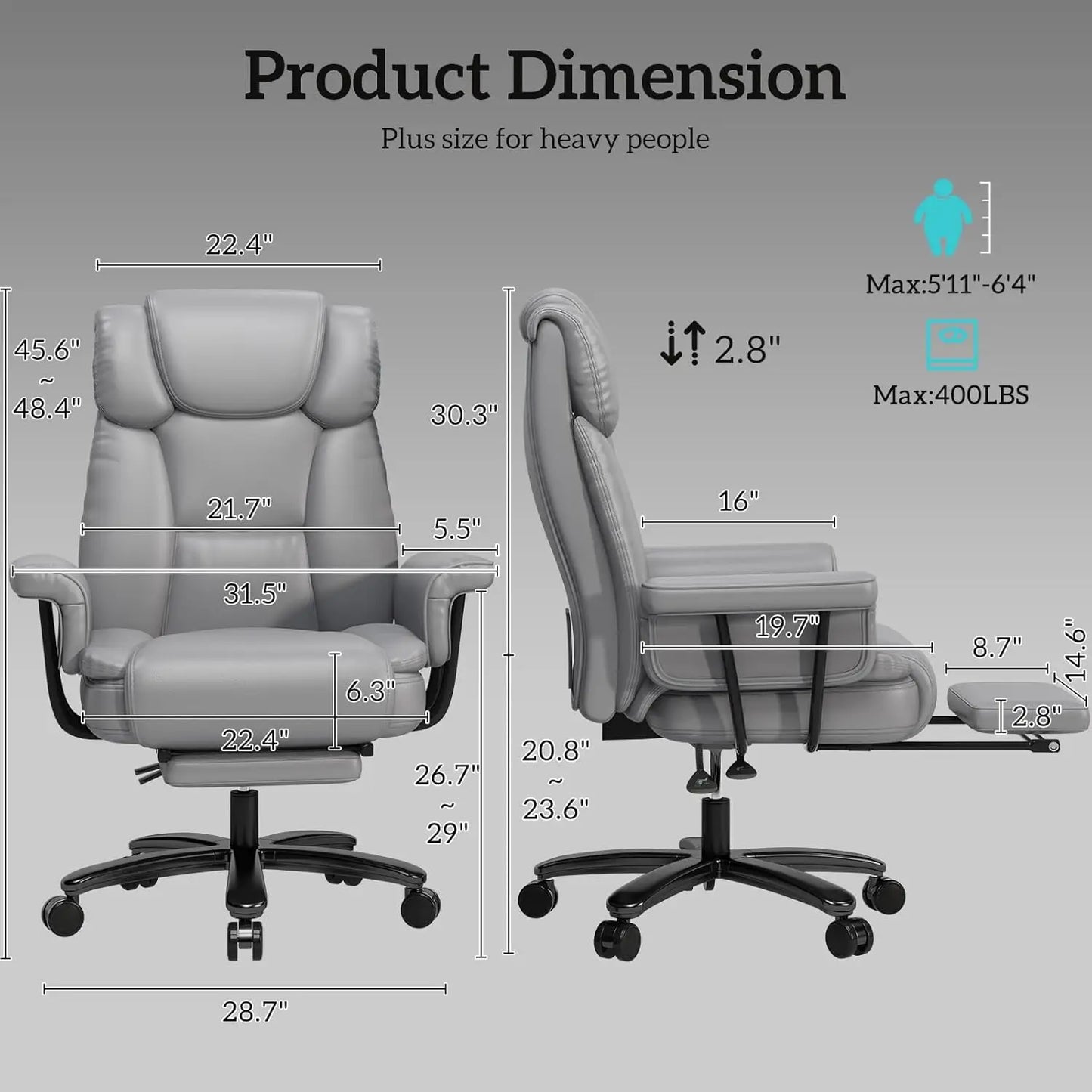 Criss Cross Chair with Wheels, 160°Big and Tall Reclining Office Desk Chair with High Back, Wide Seat, Arms, Footrest, Grey
