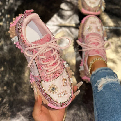 Luxury Designer Women's Sneakers Fashion Luxury Rhinestone Ladies Shoes 2026 New Outdoor Platform Female Sports Shoes Vulcanize