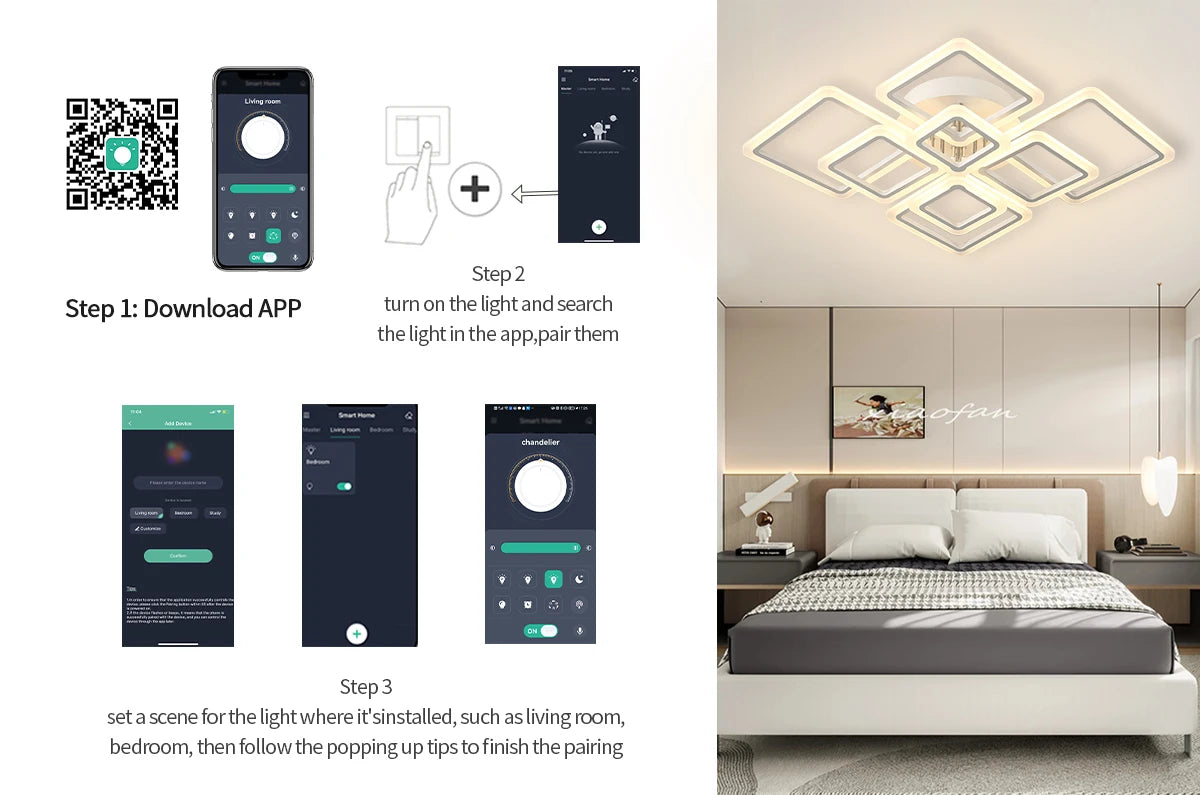 Simple Ceiling Chandelier Square with Remote Control Dimmable Modern Ceiling Lights Smart LED Lighting Fixture Study Living Room