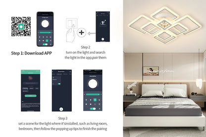 Simple Ceiling Chandelier Square with Remote Control Dimmable Modern Ceiling Lights Smart LED Lighting Fixture Study Living Room