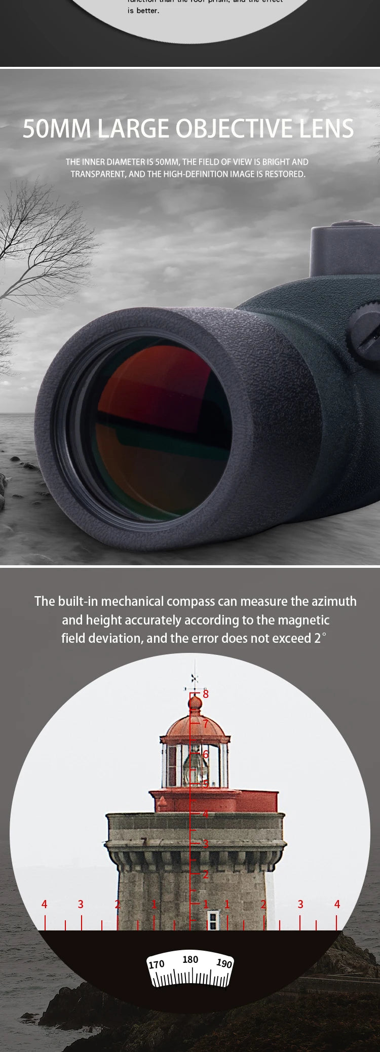 Nautical Binoculars Boshile 10x50 Rangefinder Compass Telescope High Powered Nitrogen Waterproof Coordinates Distance