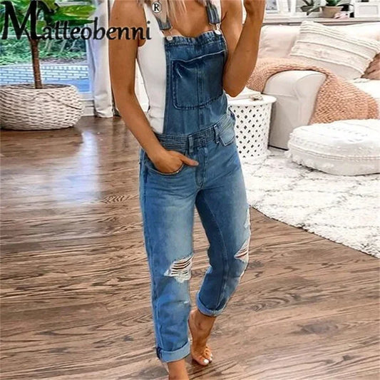 Fashion Broken Holes Straight Jeans Splicing Pocket Strap Pants Women's Street Casual Versatile Basic Jumpsuit Female Rompers 23