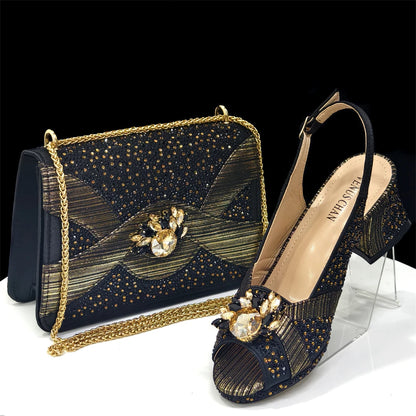 2025 Elegant Green Peep-Toe Heel Pumps for Women with Diamond Accents - Italian Matching Shoes and Bags Set for Parties