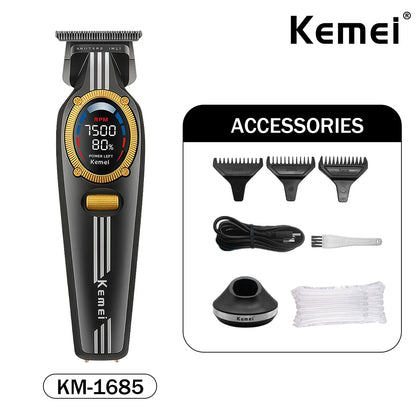 Kemei Trimmer Professional Hair Clippers Rechargeable Clippers 9000 RPM DLC Blade LCD Display Trimmer for Men KM-1685 KM-1692