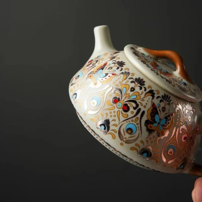 Hand Drawn Ceramic Teapot, Vintage Chinese Kung Fu Teapot, Household Brewing Porcelain Tea Set, Vintage Floral Design