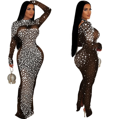 Party Dress Women Floor Length Dresses Vestidos Hot Drilling Evening Bodycon Square Collar Prom High Waist Evening Night 2025