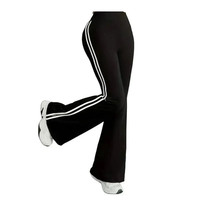 Women's Casual Sports Flared Pants, Side Stripe Design, High-Waisted and Hip-Lifting, Suitable for All Seasons, Slim-Fit Long Pants