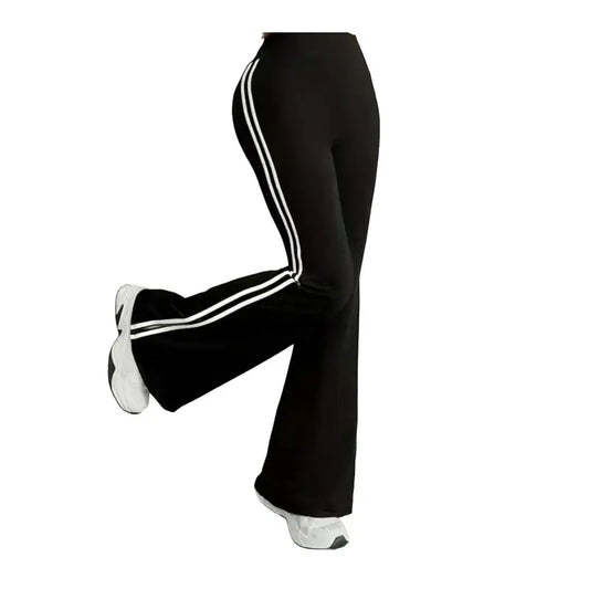 Women's Casual Sports Flared Pants, Side Stripe Design, High-Waisted and Hip-Lifting, Suitable for All Seasons, Slim-Fit Long Pants