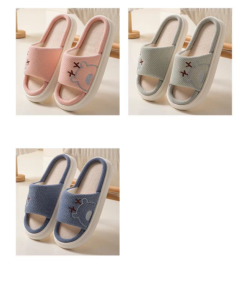 Linen Platform Women's Slippers Home Flats Summer Luxury Designer Woman Shoes New Open-Toe Casual Indoor Slides Non-Slip Unisex