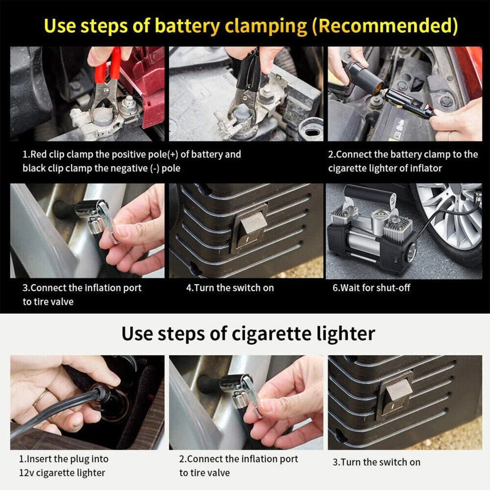 12V Portable Dual Cylinder Air Pump Heavy Duty Car Truck Air Compressor 150PSI Car Digital Tyre Inflator Tyre Inflatable Pump