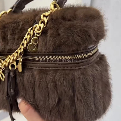 Faux Fur Mini Box Bags Luxury Designer Handbag for Women Trendy Ladies Fashion Casual Chain Elegant Shoulder Bags Crossbody Bag