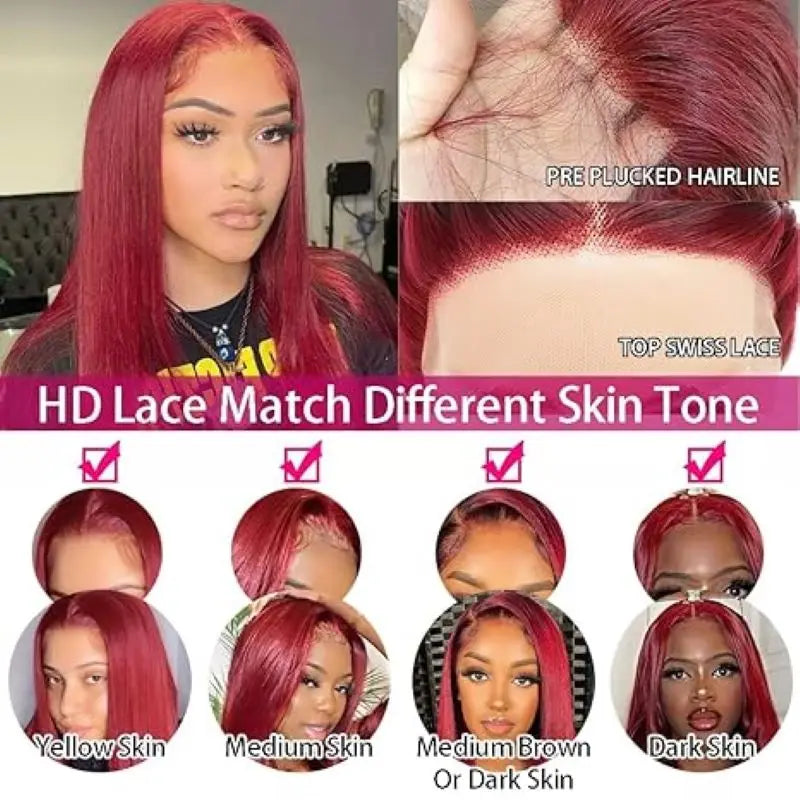 Bone Straight Human Hair Wigs Burgundy 13x6 Hd Lace Frontal Human Hair Wig 99j 13x4 Hd Lace Wigs 200% High Density 36 Inch