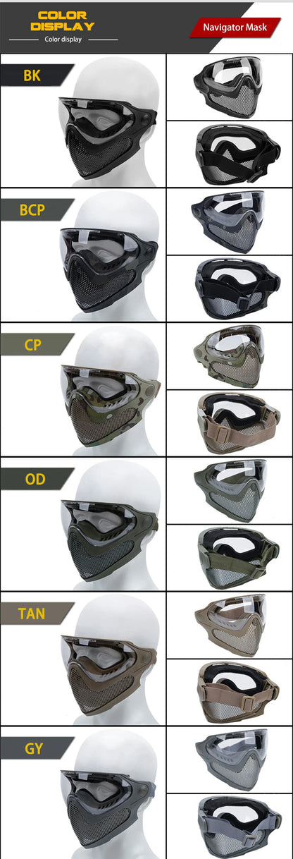 Tactical Full Face Mask Paintball Airsoft Cs Shooting Steel Mesh Breathable Protective Head/ Helmet Wearing Masks Hunting Gear