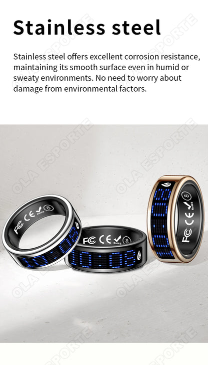 Display Screen Smart Ring Bluetooth Connection Heart Rate Sleep Monitoring Multi-function Ring Multiple Sports Modes Waterproof