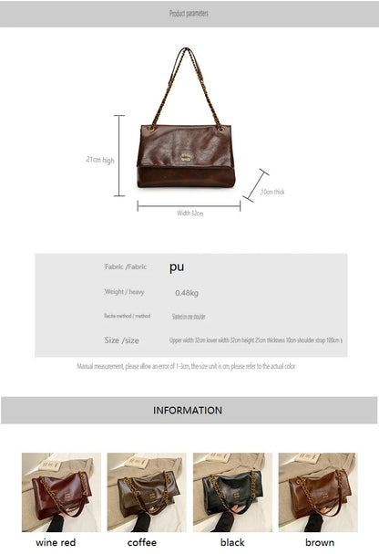 2025 Women‘s Bag Retro PU Leather Underarm Bag autumn and winter Large capacity Commuting Folded Chain Shoulder Bucket Tote Bag