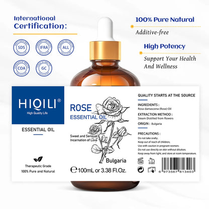 HIQILI Essential Oil Rose Geranium Lavanda Citronela Tea Tree vanille Body Oil Face Skin Care Massage 100ML/3.38fl.oz