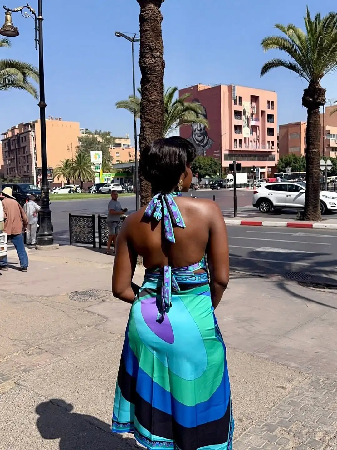 Irregular Satin Printed Sets Halter Neck Lace-up Tank Top Asymmetric Midi Skirt 2 Pieces Set 2026 Summer Casual Vacation Outfits