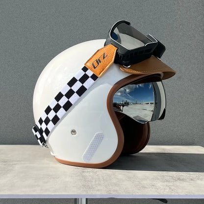 Orz Motorcycle Retro Helmet Men's and Women's Motorcycle Safety Helmet Electric Car Four Seasons 3/4 Half Helmet Scooter