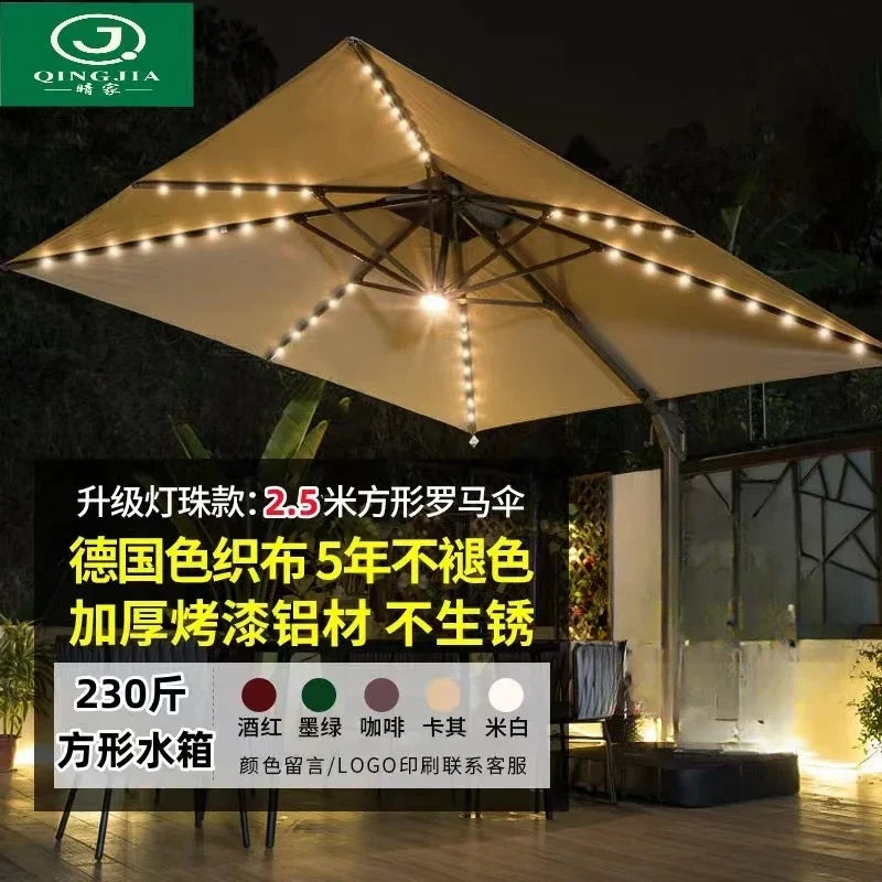 Garden Parasol Large Beach Patio Picnic Umbrella Patterned Outdoor Patio with Led Light Solar Base Wholesale Dropshipping