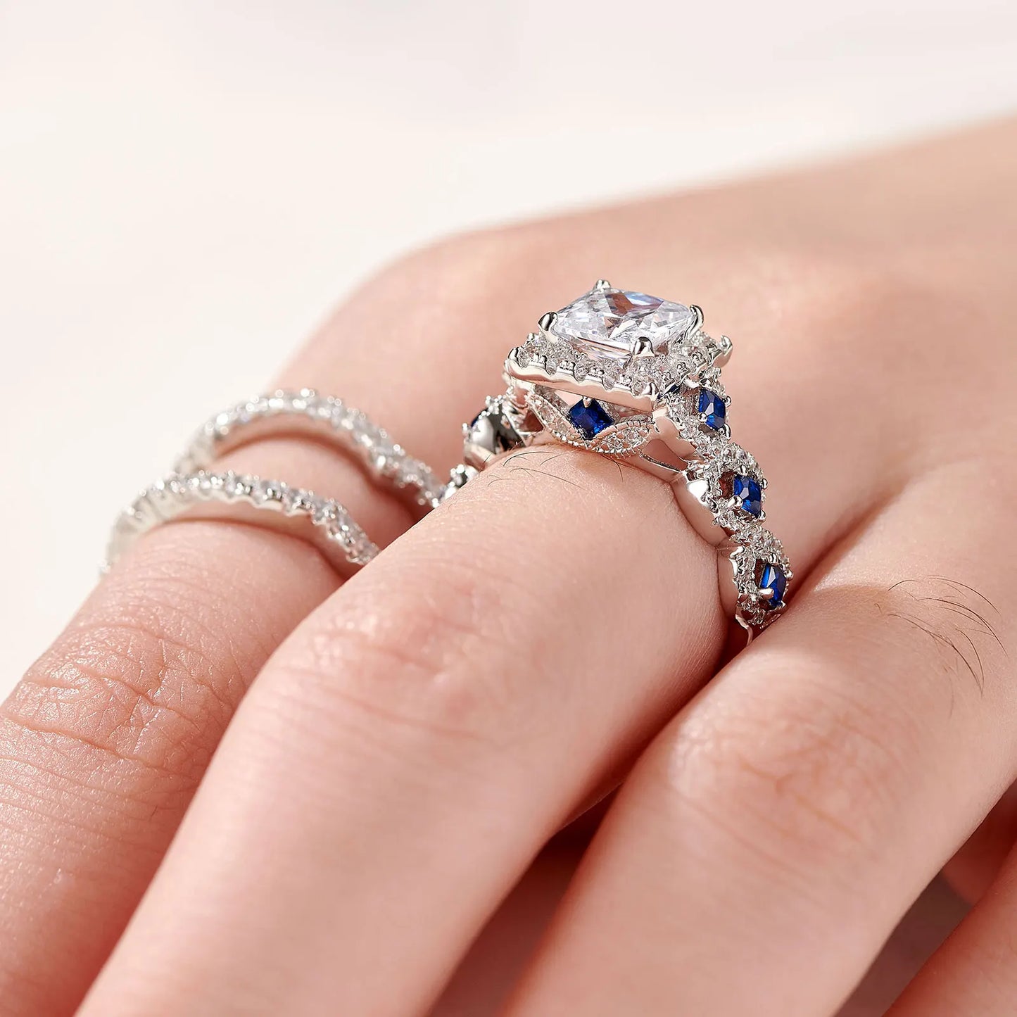 Newshe 3 Pcs Wedding Rings Set for Women 925 Silver Princess Cut Certified Moissanite/Zircon Luxury Bridal Engagement Jewelry