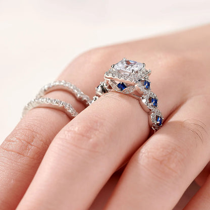 Newshe 3 Pcs Wedding Rings Set for Women 925 Silver Princess Cut Certified Moissanite/Zircon Luxury Bridal Engagement Jewelry