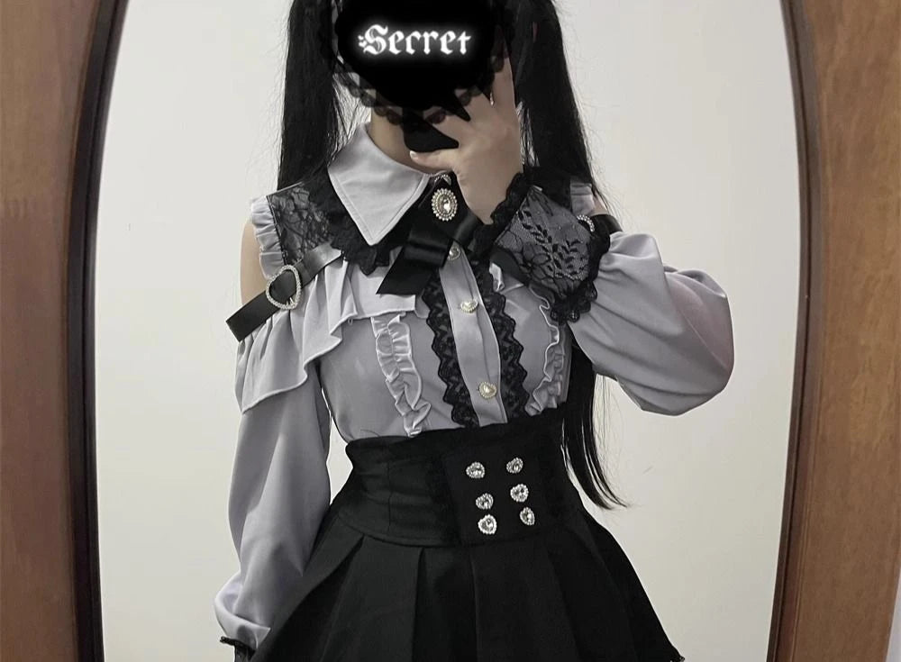 Gothic Women's Clothing Shirt Long Sleeve Lolita Blouse Japanese Bow Tie Sweet Cute Tops Design Streetwear Y2k Retro Blouse New