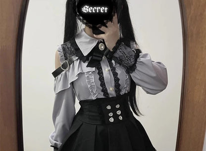 Gothic Women's Clothing Shirt Long Sleeve Lolita Blouse Japanese Bow Tie Sweet Cute Tops Design Streetwear Y2k Retro Blouse New