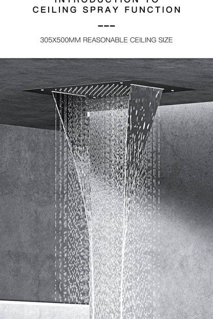 Luxury  black brass shower system wall-mounted LED digital display design Cold & hot dual-control 4-function ceiling shower Tap