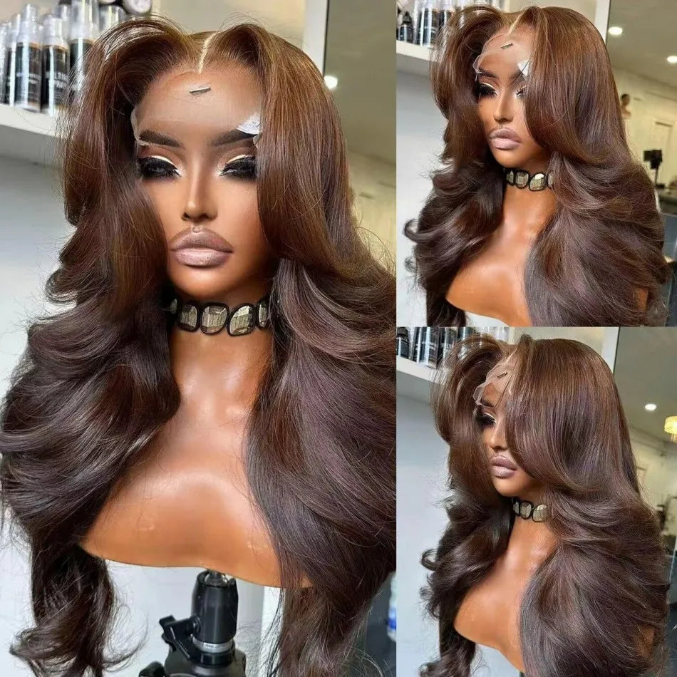 36 40 Inch Chocolate Brown 13x6 Human Hair Wigs Hd Lace Frontal Wig Colored Transparent Body Wave Brown Wig For Women 4x4 5x5