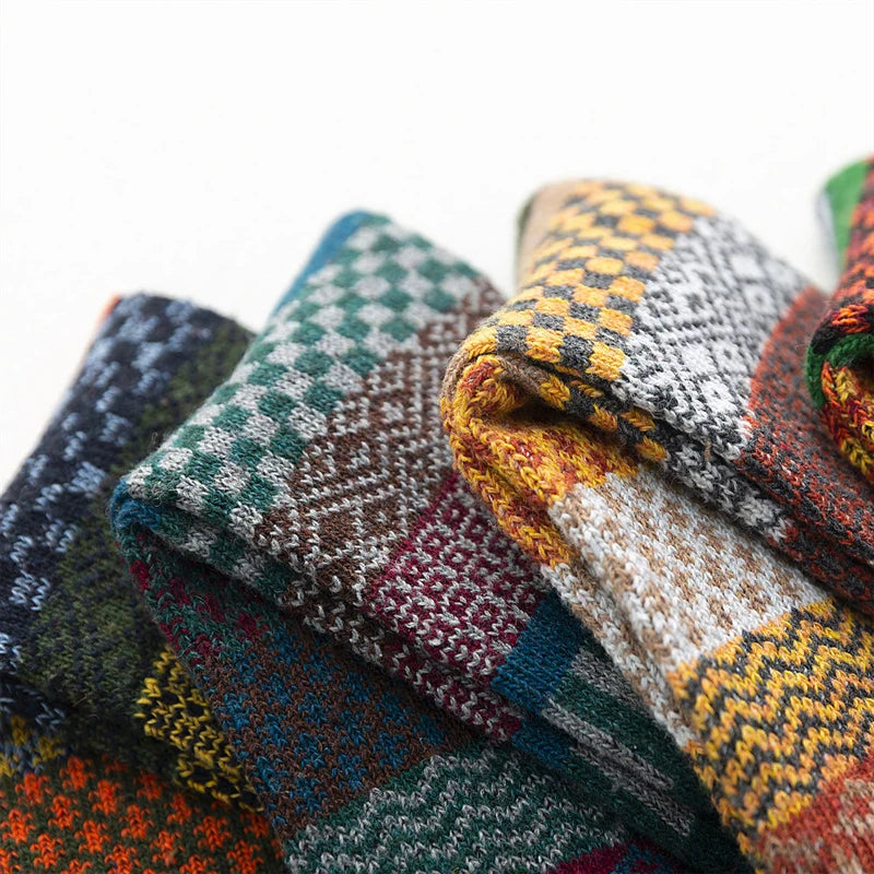 5 Pairs Winter Men's Socks Thicken Wool Socks Warm Men Retro Style Colorful Fashion Man Socks For Snow Boots EU Size 38-44