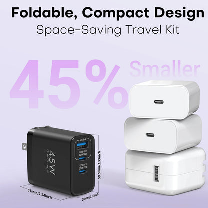 2packs 45W 3 Port USB Charger Type C Fast Charge Mobile Phone Adapter For iPhone Samsung Xiaomi Huawei Quick Charge Wall Charger