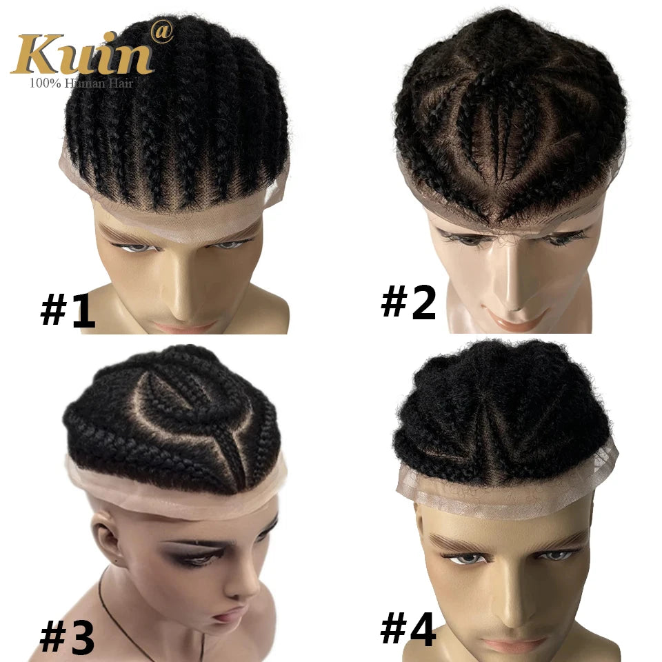 Braiding Toupee For Men Cornrow Braid Full Lace Man WIg Human Hair Braids Male Hair Prosthesis Human Hair Replacement System