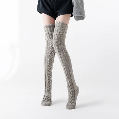 Women Winter Warm Breathable Long Johns Mohair Knee Length Knitted Wool Stretch High Sockings Femboy Leg Warmers Kawaii Clothes