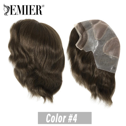 Full Head Wig For Men 6" Natural Straight Fine Mono With Pu Cap Men Wig 1/2" French Lace in Front Indian Human Hair Wig For Men