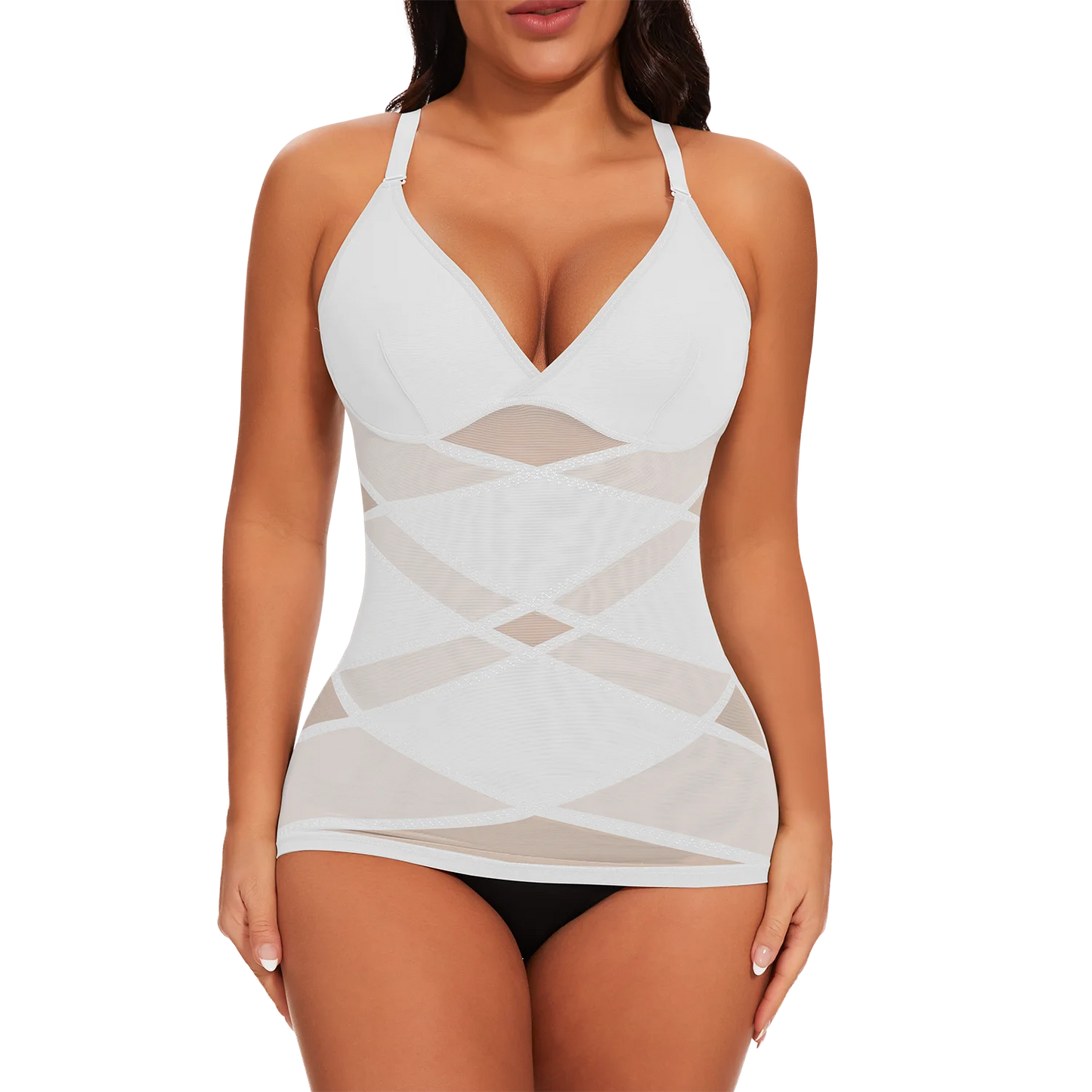 Women's Mesh Body Shaper Tummy Control Shapewear Tank Tops Compression Cami Summer Tops Deep V-neck Camisoles Slimming S-3XL New