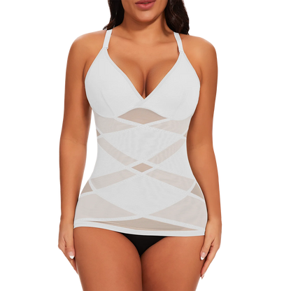 Women's Mesh Body Shaper Tummy Control Shapewear Tank Tops Compression Cami Summer Tops Deep V-neck Camisoles Slimming S-3XL New