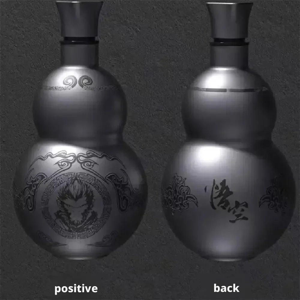 Portable Wukong Gourd Water Bottle – 500ml 304 Stainless Steel Insulated Cup, Black Game Role-Playing Decoration