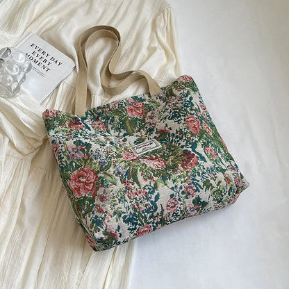 Stylish Corduroy Tote Bag for Women Bohemian Ethnic Style Shoulder Bag for Daily Commuting Shopper Office Worker College Student