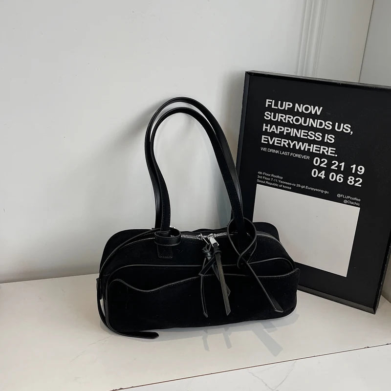 MOODS 2025 Autumn Latest Commute Shoulder Bags For Women PU Suede Pure Color Large Capacity Boston Bag Luxury Designer Handbags
