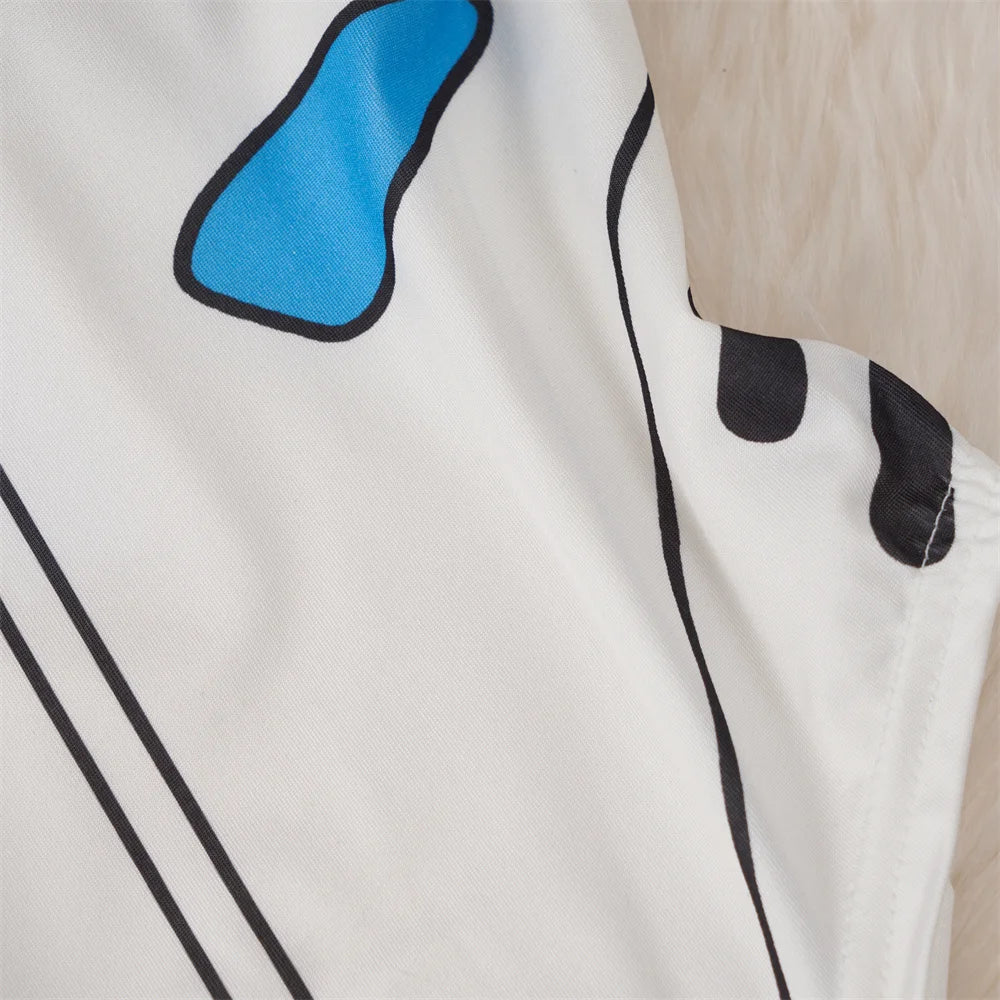 White Cute Sweet Cartoon Printed Jumpsuit Half High Collar Sleeveless Skinny Lingerie Bodycon Bodysuit Rompers Catsuits Clothes