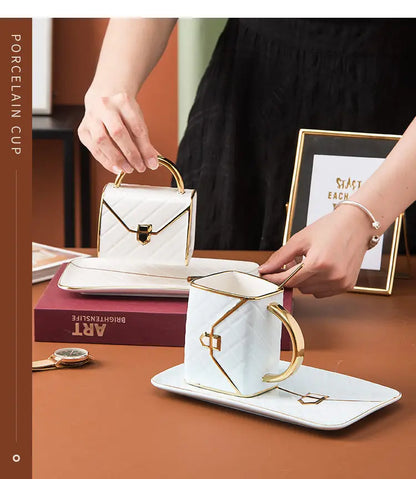 Handbag-Shaped Creative Mug With Saucer & Spoon Nordic Ceramic Milk Tea  Office Cups Drinkware  Coffee Cup Sets Gift
