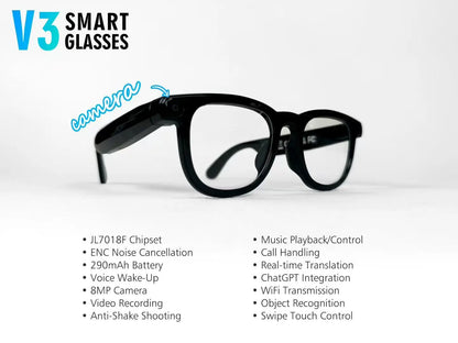 V3 AI Smart Glasses with ChatGPT, 8MP Camera Video Recording, Bluetooth Calls, Voice Wake, Music Playback Sunglasses