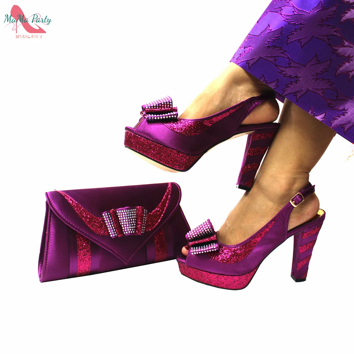 2025 Red Elegant Style Italian Women Shoes Matching Hand Bag Set  Slingbacks Sandals with Platform for Party