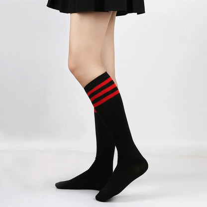 Middle Tube Sock Women Striped Knee High Ladies Japanese Harajuku College Style Cotton Summer Calf Sock Black White Female Gift