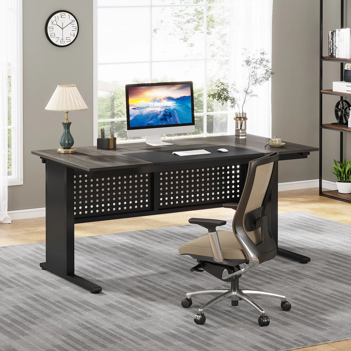 Tribesigns 63 Inch Executive Desk with File Cabinet, Large Office Desk L Shaped Computer Desk with Drawers and Storage Shelves
